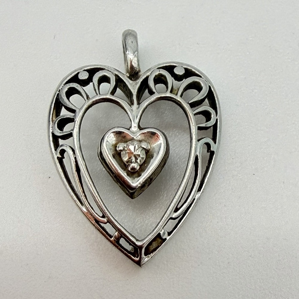 Antique Victorian Heart Pendant Diamond Celtic Sterling Silver‎ Unmarked Read
